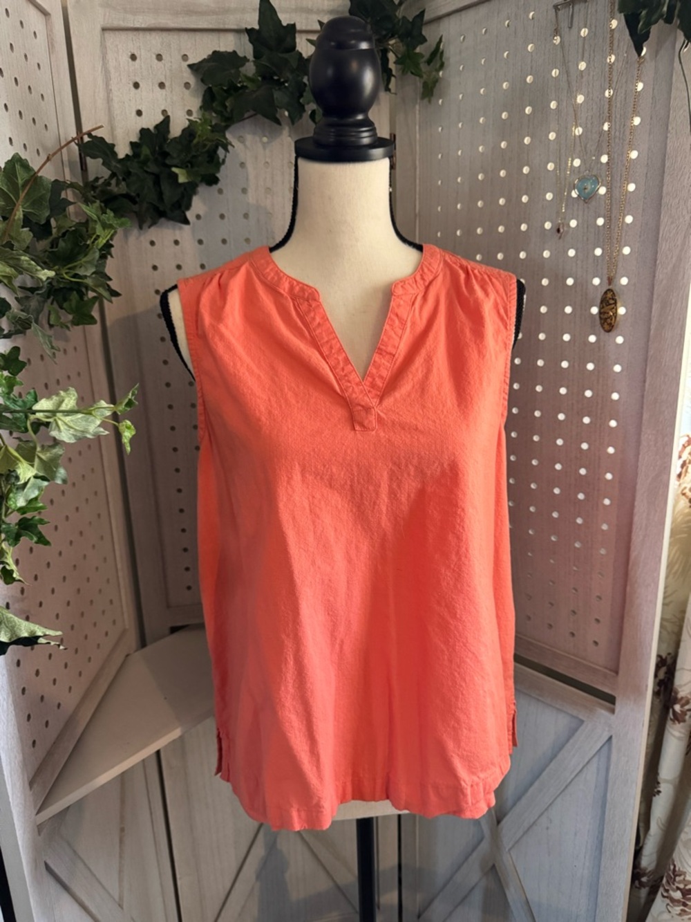 Natural Reflections Coral Sleeveless V-Neck Muscle Tee